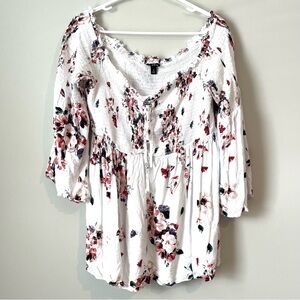 Torrid Top Plus Size 2X Top Floral Blouse Women White Off Shoulder Blouse Shirt